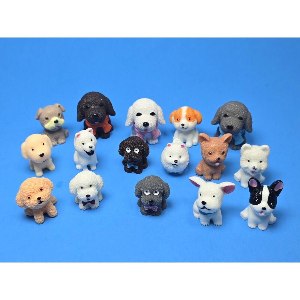 Miniature Dog Figurines Plastic Toys Lot X 16 Breeds Tiny Hand Painted Cute